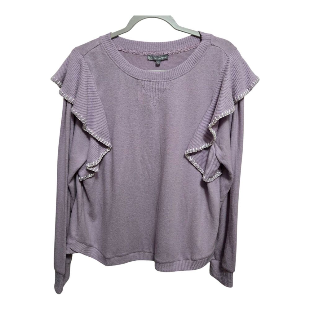 Wit And Wisdom Sweater Lavender Brushed Knit Ruffles Size Large NEW